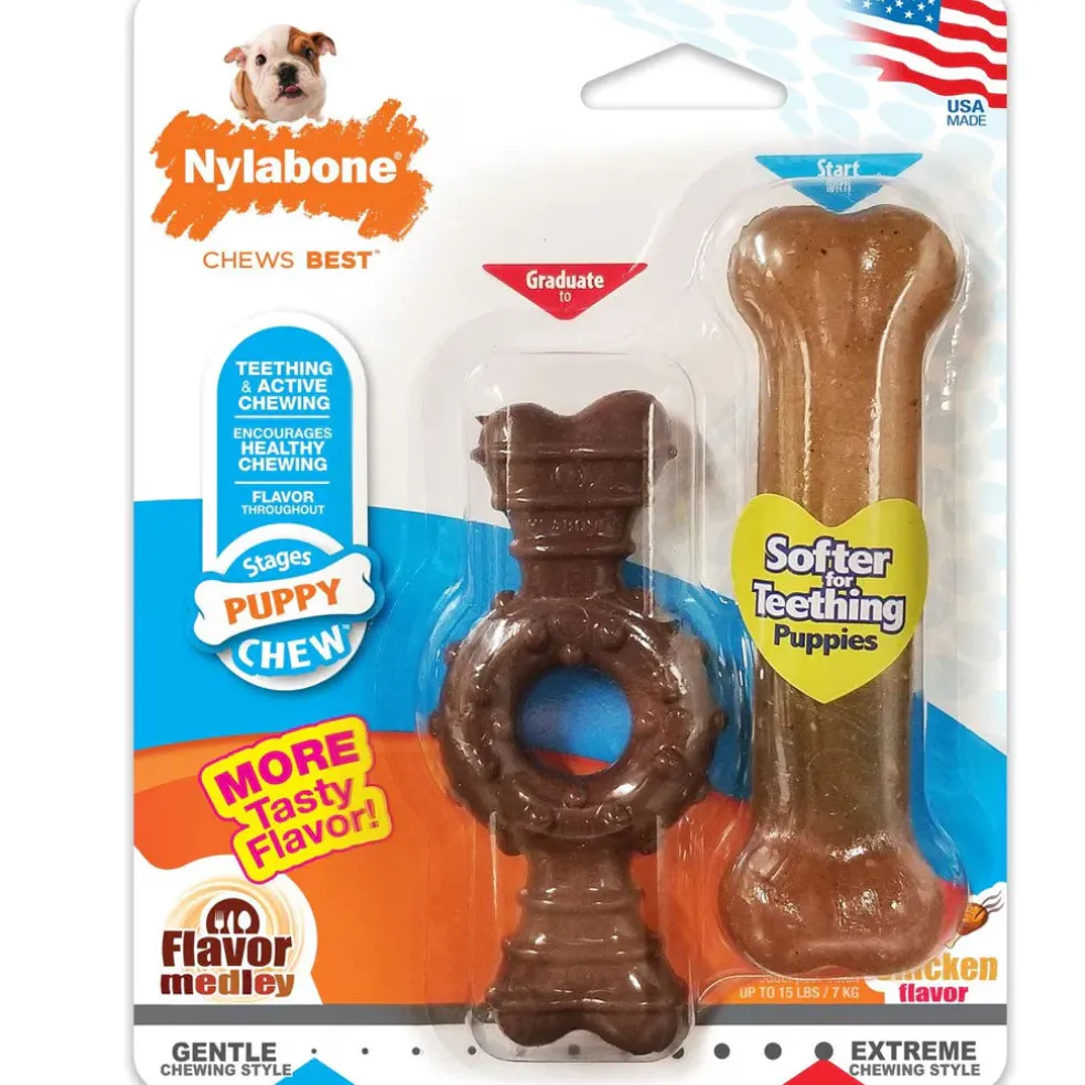 Nylabone Just for Puppies Teething Chew Ring Flavor Medley Dog Bone, X-Small/Petite, 2 count