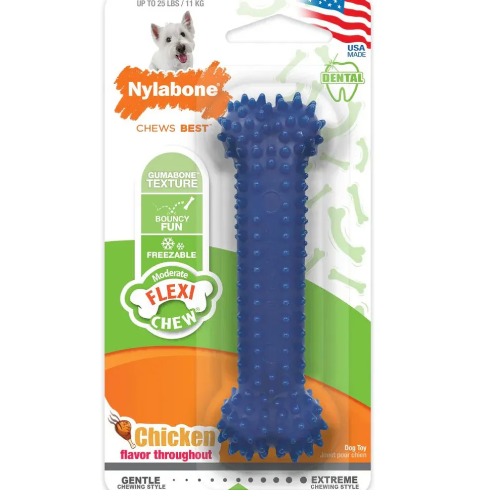 Nylabone Moderate Chew FlexiChew Dental Chew Toy, Textured Bone, Chicken Flavor