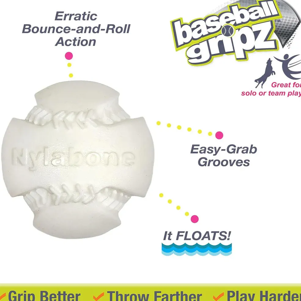 Nylabone Power Play Dog Baseball Gripz, Medium/Wolf