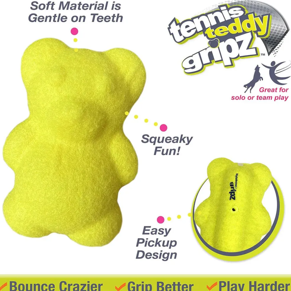 Nylabone Power Play Tennis Teddy Gripz Bear Dog Toy, Medium/Wolf