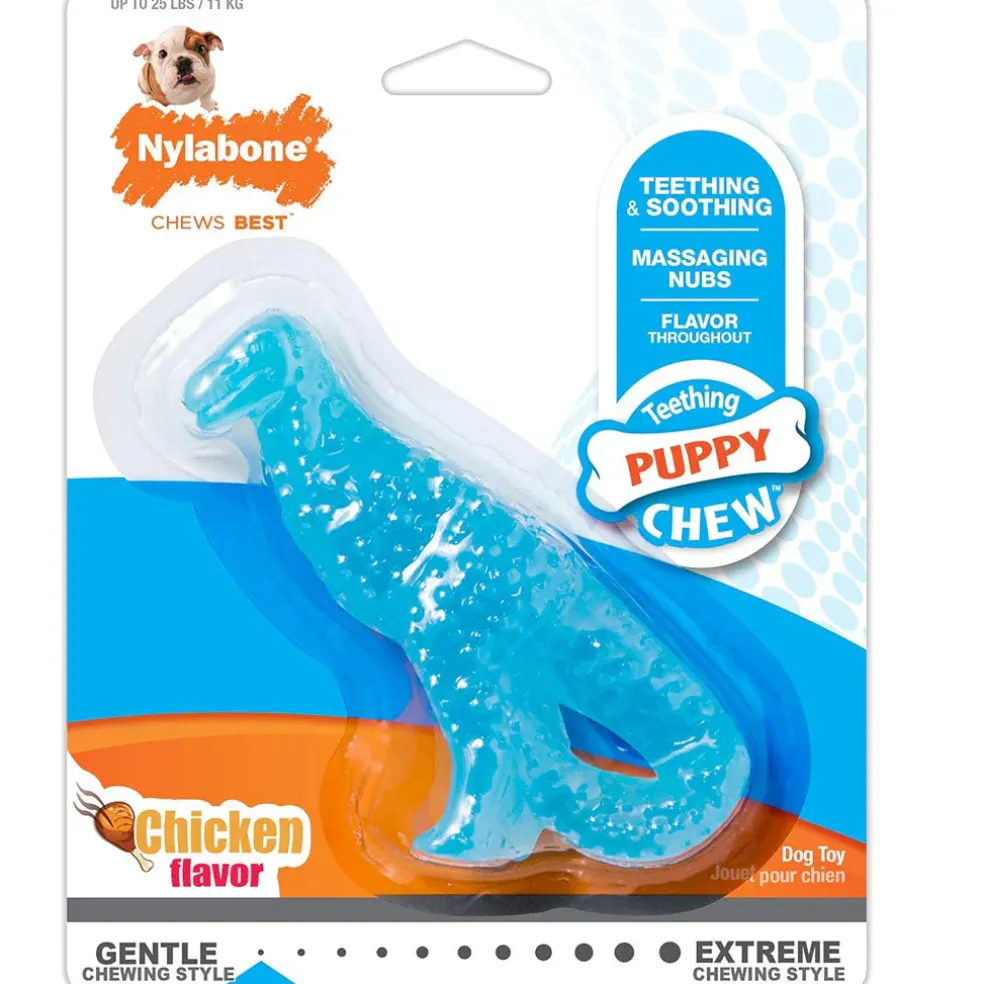 Nylabone Puppy Dental Dinosaur Chew Toy for Teething Puppies Chicken Flavor, Small/Regular