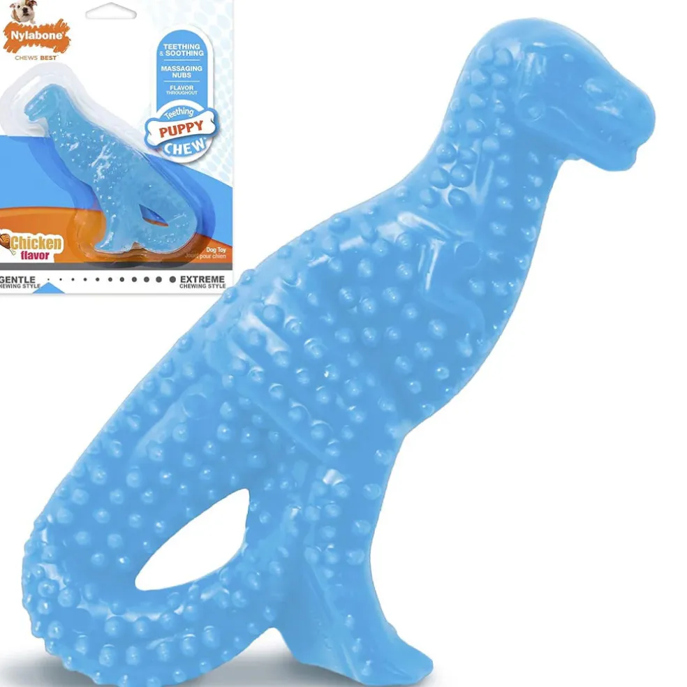 Nylabone Puppy Dental Dinosaur Chew Toy for Teething Puppies Chicken Flavor, Small/Regular