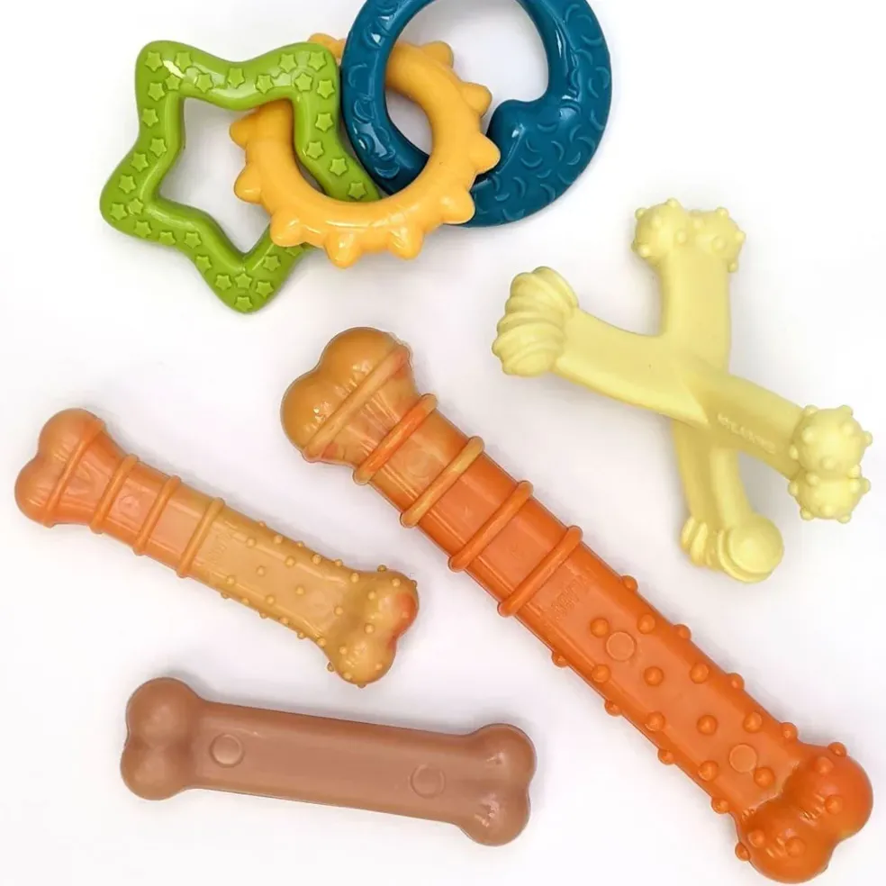 Nylabone Puppy Power Chew Teething Toy Rings Dogs Bacon Flavor, Small