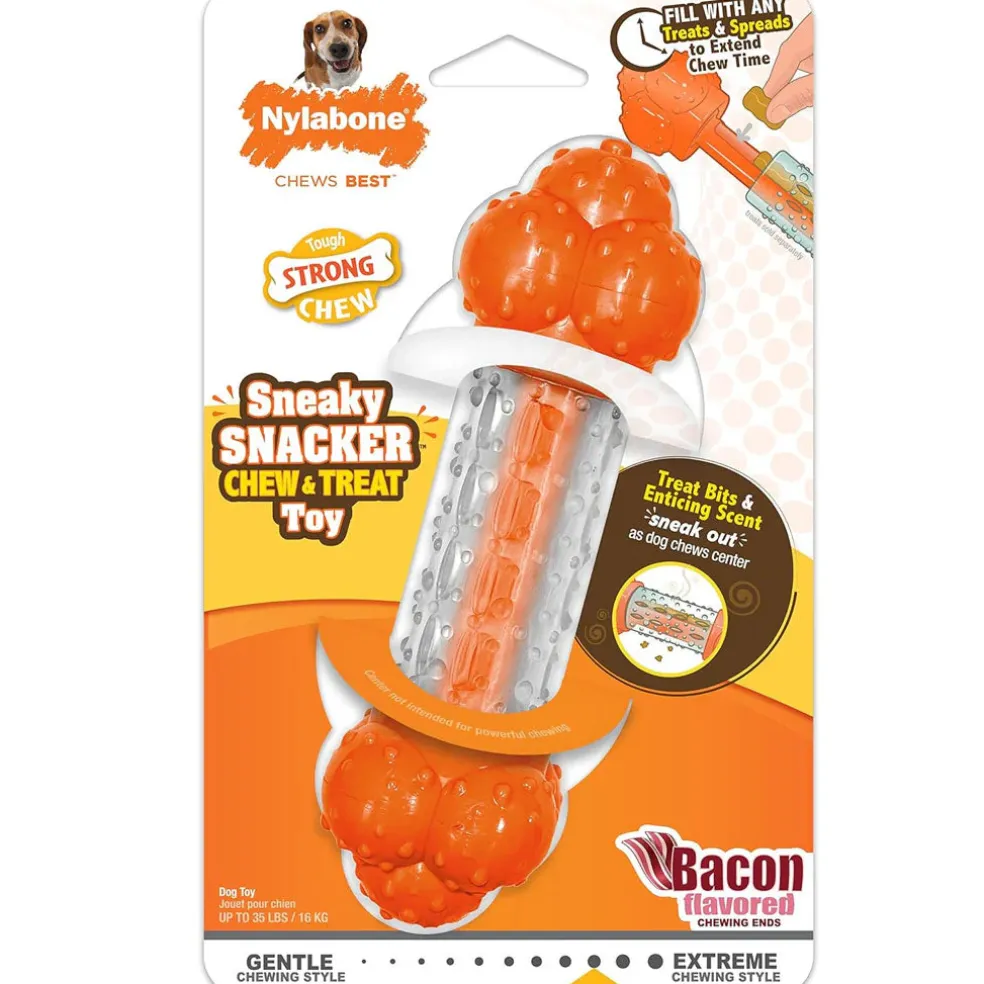 Nylabone Sneaky Snacker Bacon Flavor Dog Treat Toy, Orange