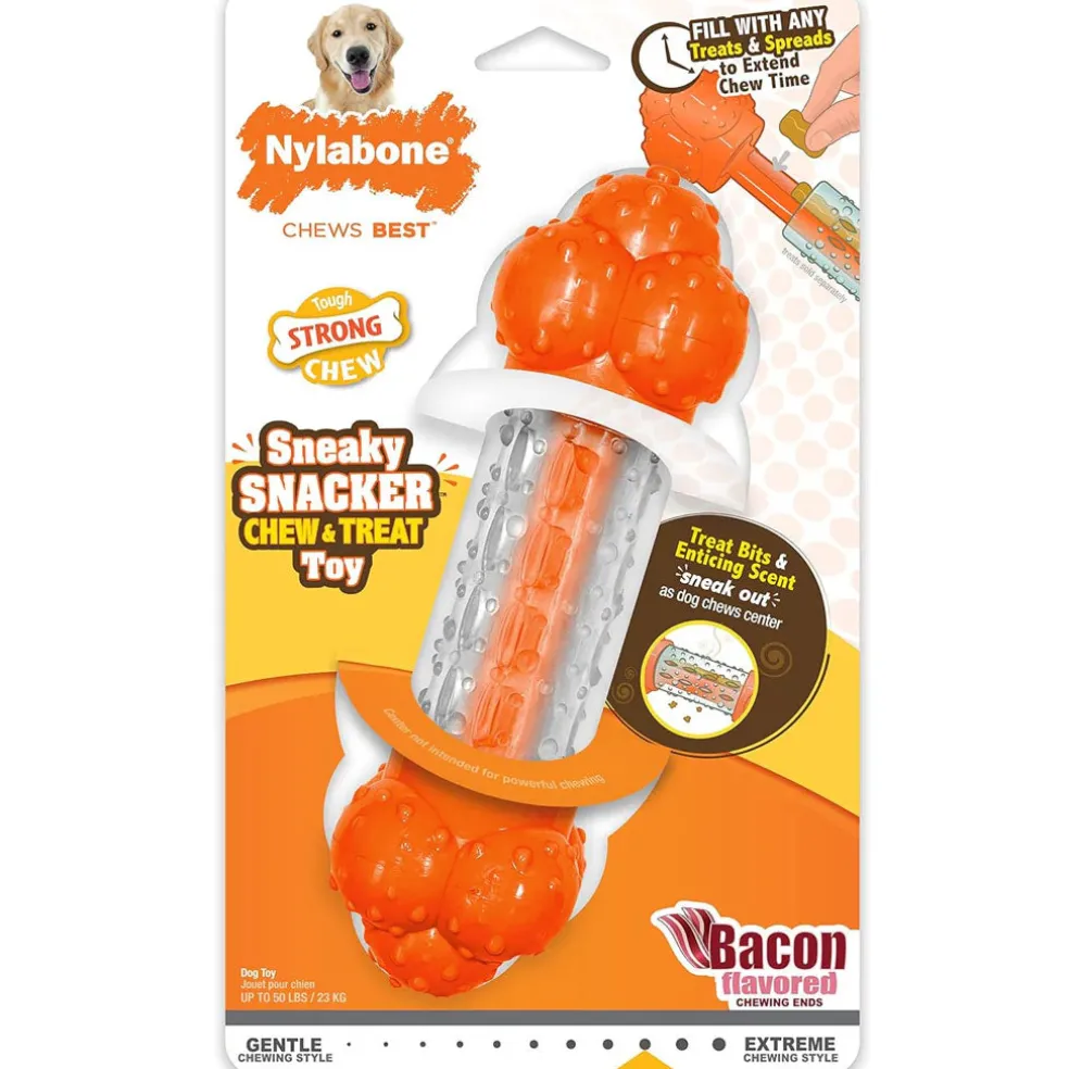 Nylabone Sneaky Snacker Bacon Flavor Dog Treat Toy, Orange