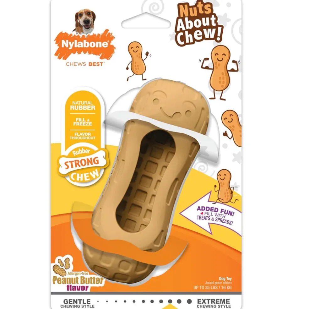 Nylabone Strong Rubber Allergen-Free Peanut Butter Flavor Tough Dog Treat Toy, Brown, Medium/Wolf