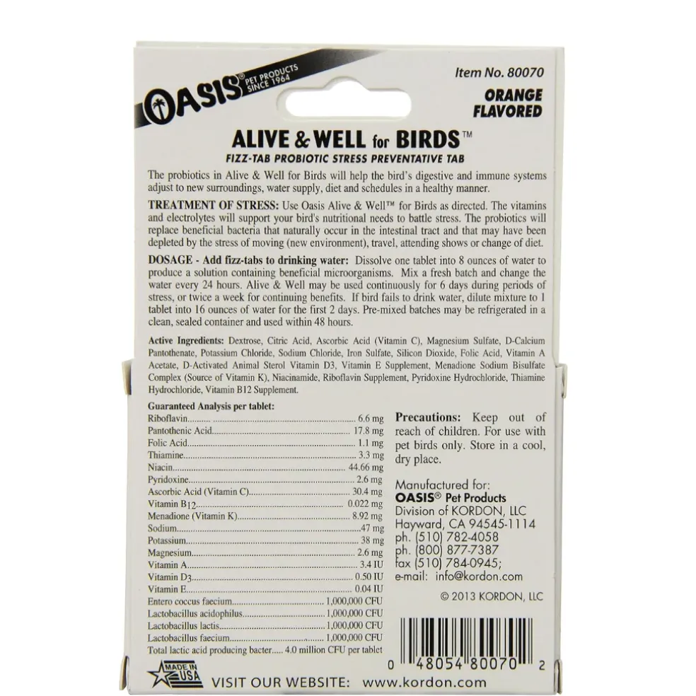 Oasis Alive & Well Probiotic Fizz-Tablets for Birds (6 ct)