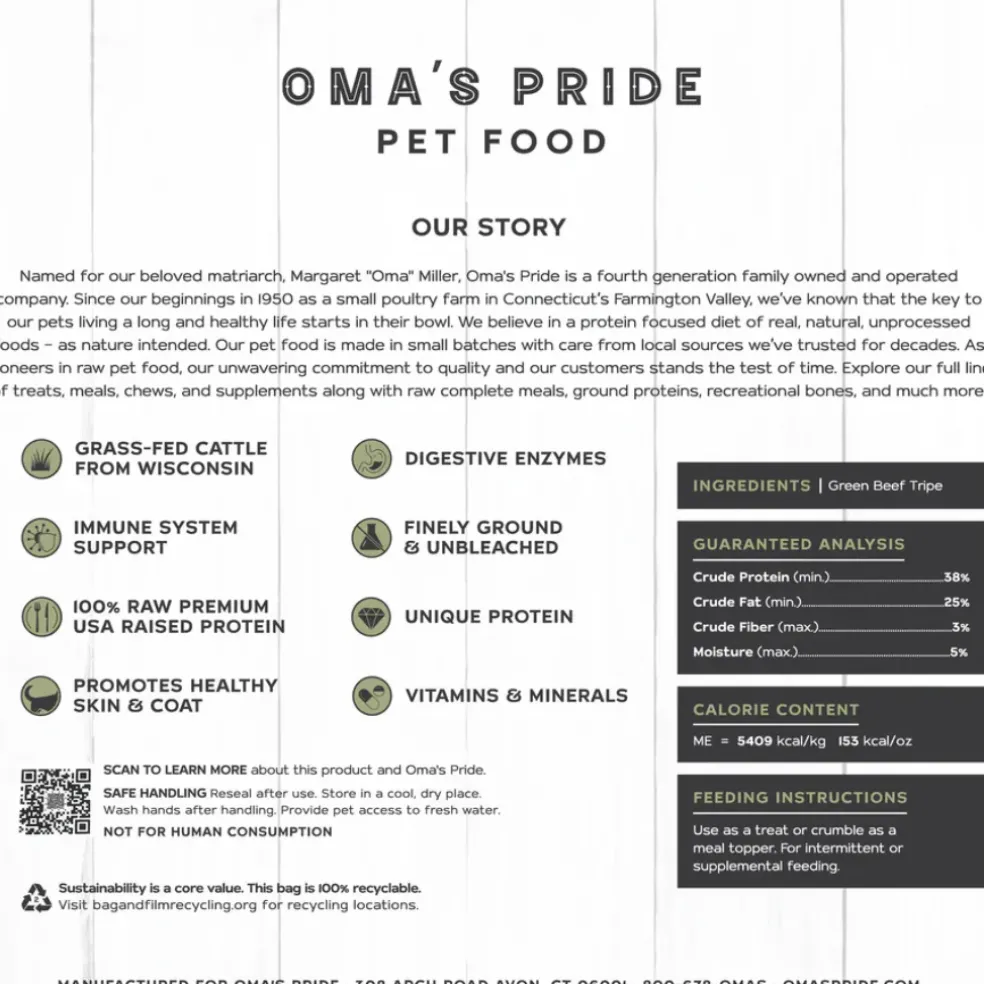 Oma's Pride Freeze-Dried Beef Tripe Chunks Dog & Cat Treats (1.5 oz)
