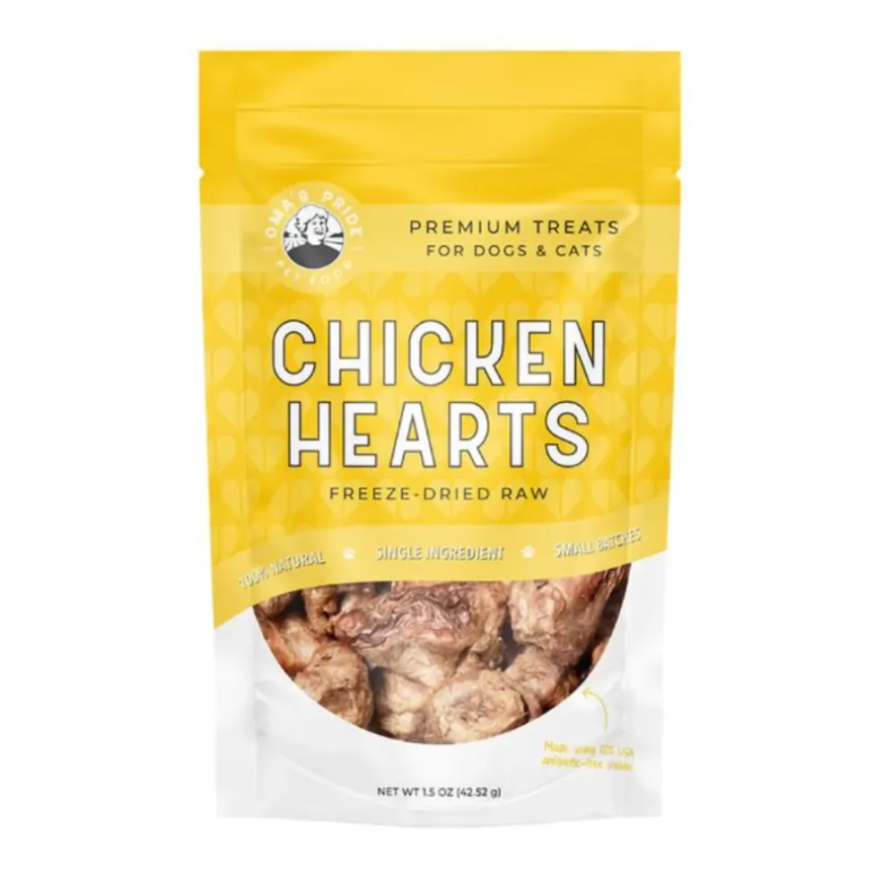 Oma's Pride Freeze-Dried Chicken Hearts Dog & Cat Treats