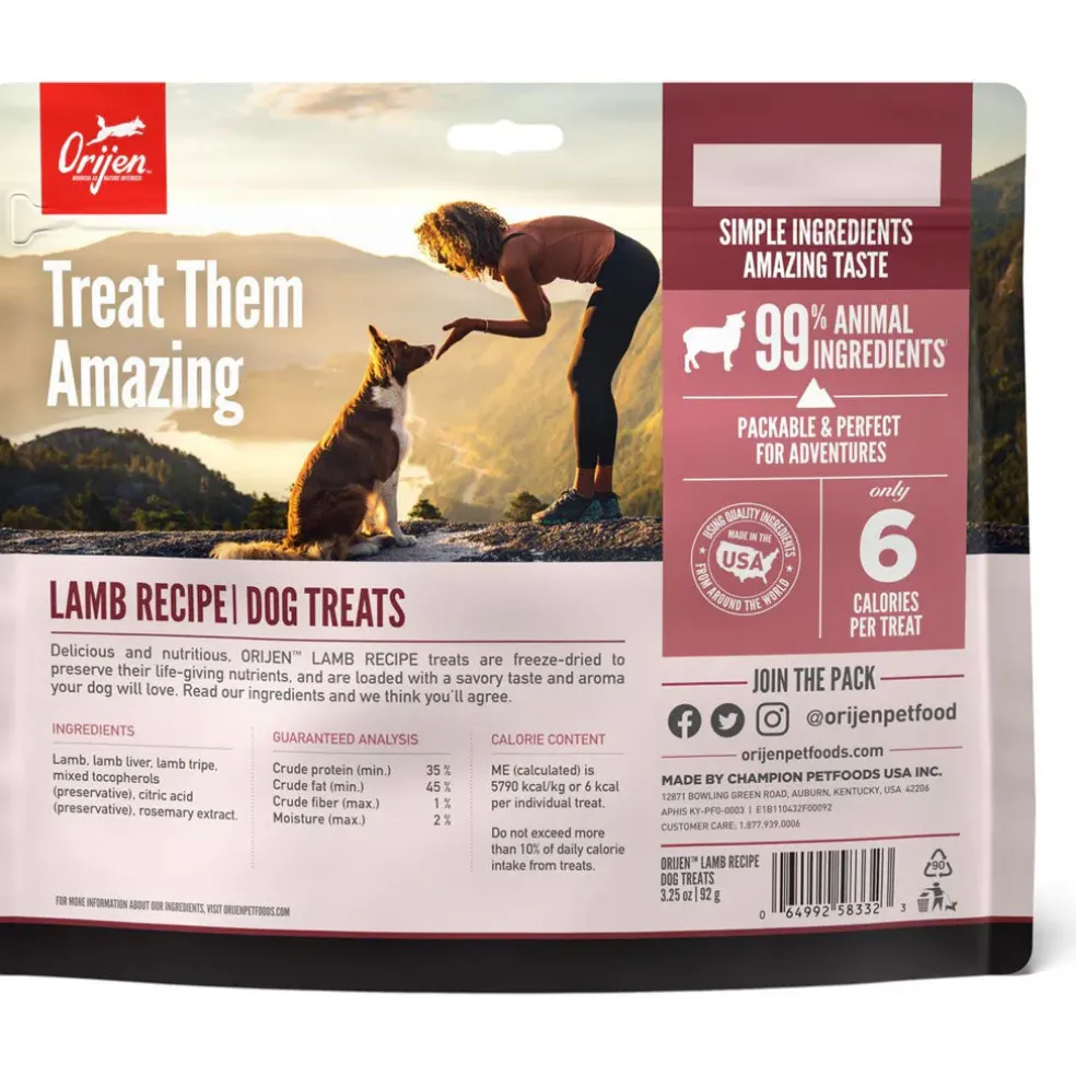 ORIJEN Grass Fed Lamb Grain-Free High-Protein Freeze Dried Dog Treats, 3.25-oz bag