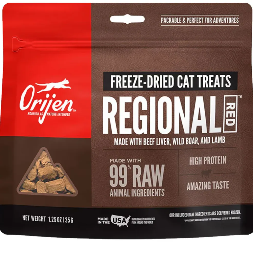 ORIJEN Regional Red Grain-Free High-Protein Raw Animal Ingredients Freeze Dried Cat Treats, 1.25-oz bag