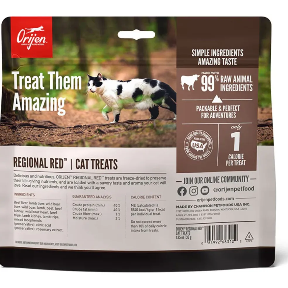 ORIJEN Regional Red Grain-Free High-Protein Raw Animal Ingredients Freeze Dried Cat Treats, 1.25-oz bag