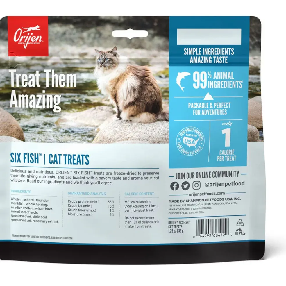 ORIJEN Six Fish Grain-Free High-Protein Raw Animal Ingredients Freeze Dried Cat Treats, 1.25-oz bag