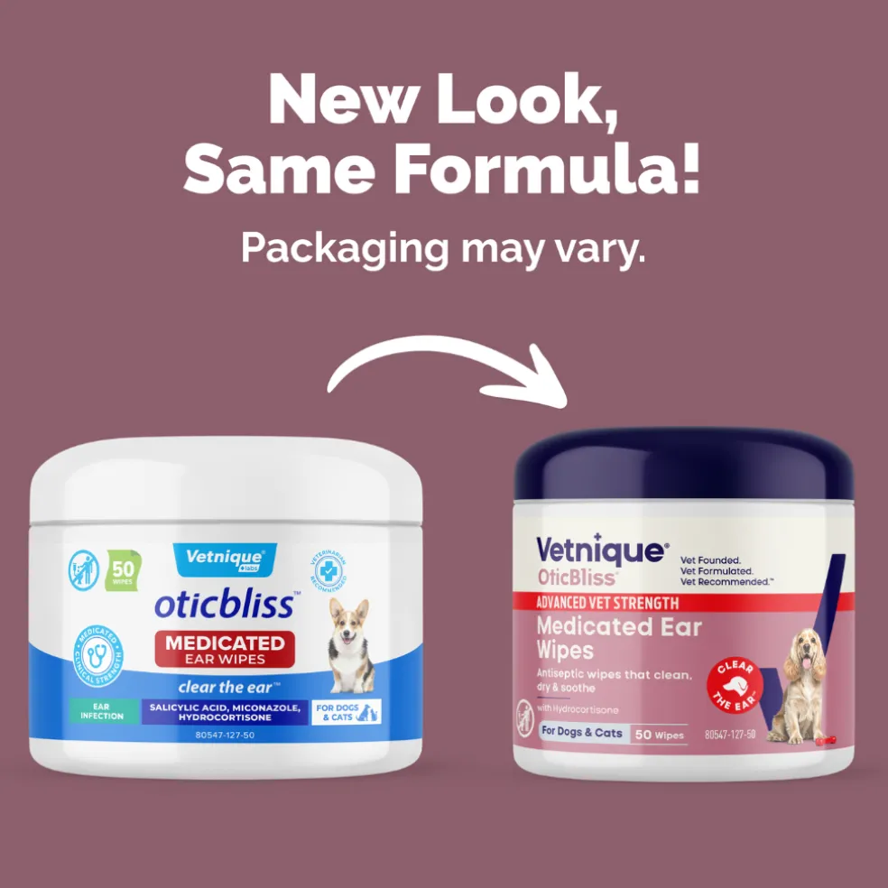 Oticbliss Advanced Vet Strength Medicated Ear Wipes for Cats & Dogs, 50 ct