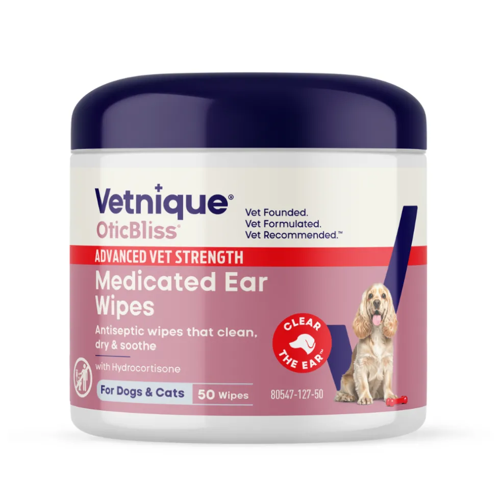 Oticbliss Advanced Vet Strength Medicated Ear Wipes for Cats & Dogs, 50 ct