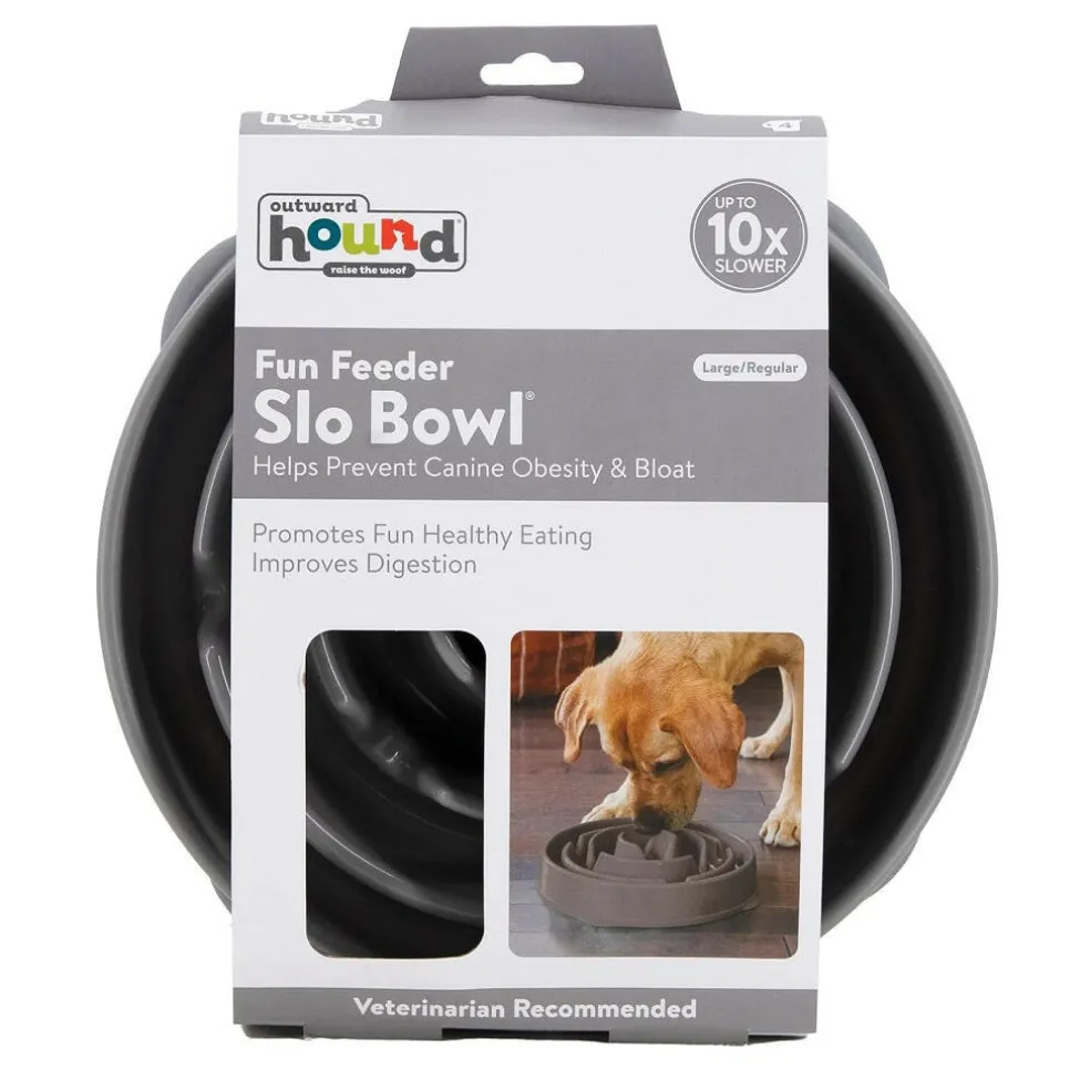 Outward Hound Fun Feeder Slo Bowl Slow Feeder Dog Bowl, Grey Drop