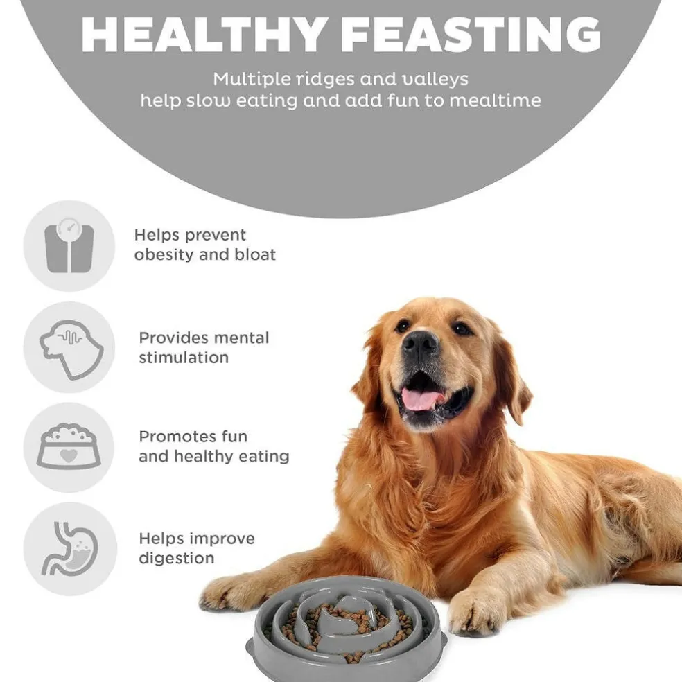 Outward Hound Fun Feeder Slo Bowl Slow Feeder Dog Bowl, Grey Drop