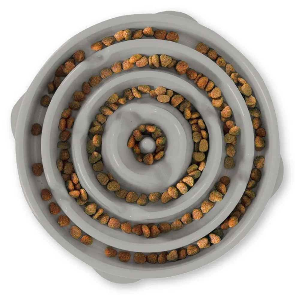 Outward Hound Fun Feeder Slo Bowl Slow Feeder Dog Bowl, Grey Drop