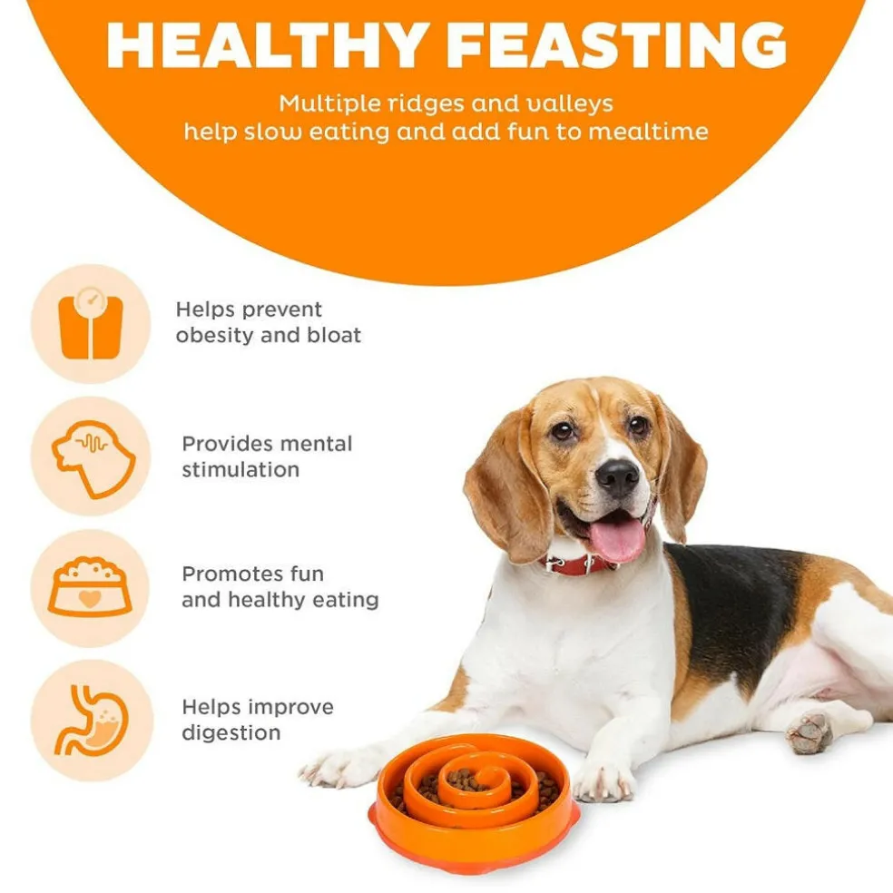 Outward Hound Fun Feeder Slo Bow Slow Feeder Dog Bowl, Orange Swirl