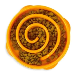 Outward Hound Fun Feeder Slo Bow Slow Feeder Dog Bowl, Orange Swirl