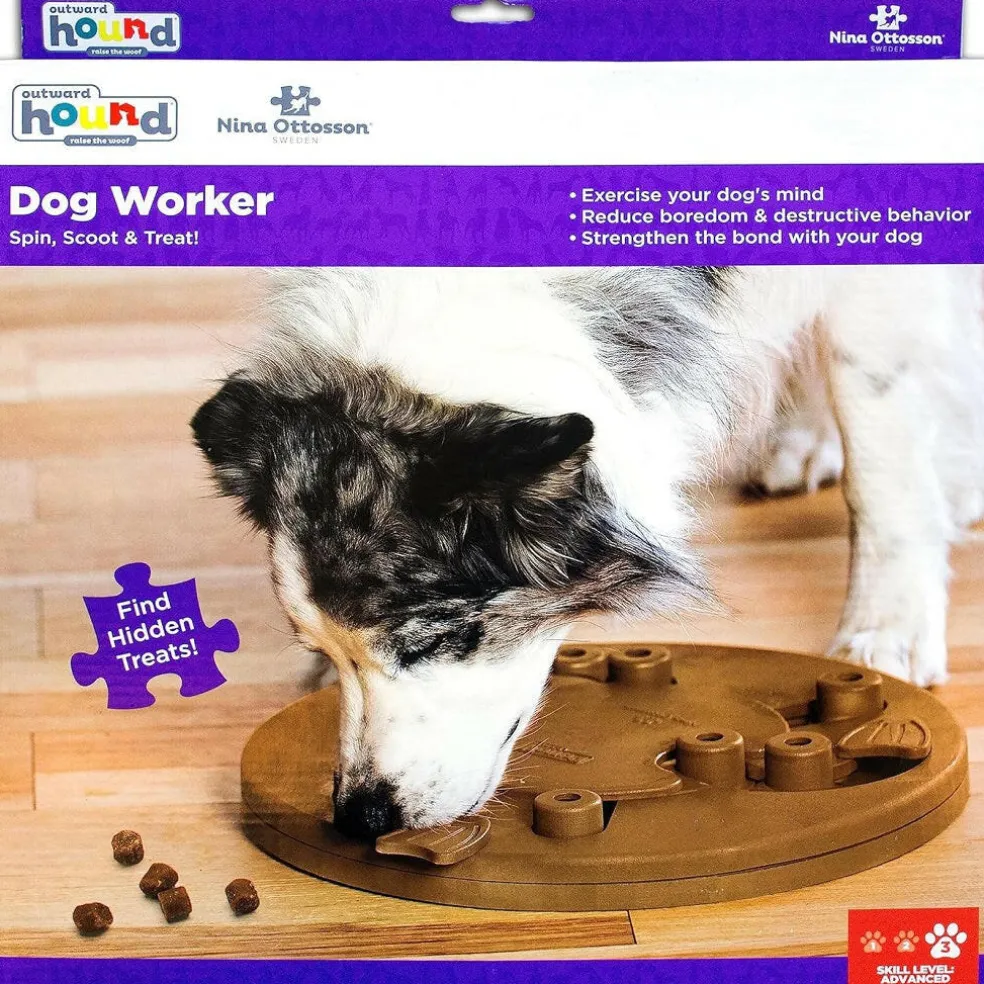 Outward Hound Nina Ottosson Worker Interactive Treat Puzzle Toy For Dogs, Level 3, Tan