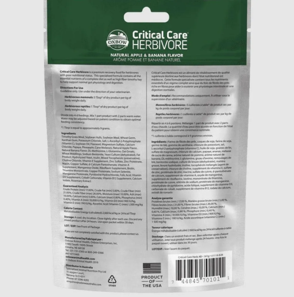 Oxbow Animal Health Critical Care Herbivore Apple/Banana Flavor