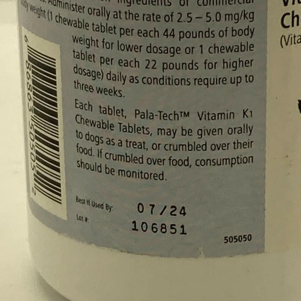Pala-Tech Vitamin K1 Chewable Tablets For Dogs 50 mg (50 count)