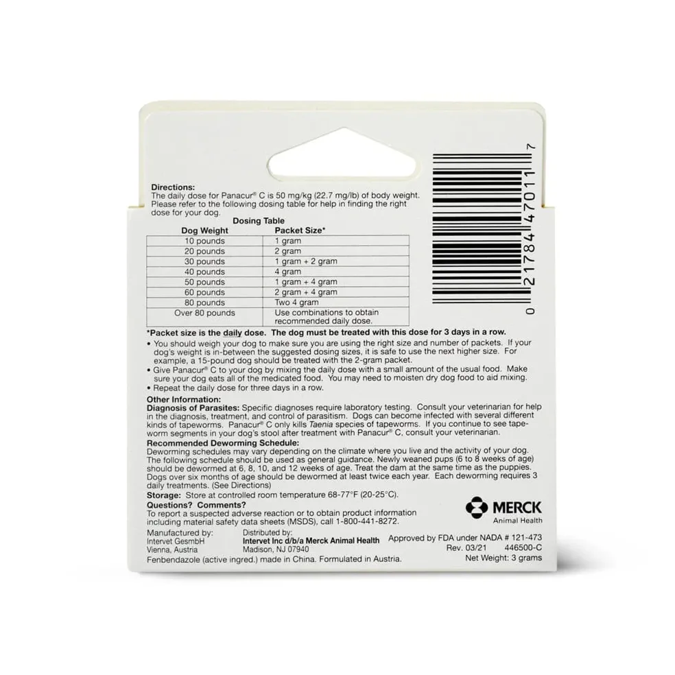 Panacur C Canine Dewormer (Fenbendazole) - 1 gram
