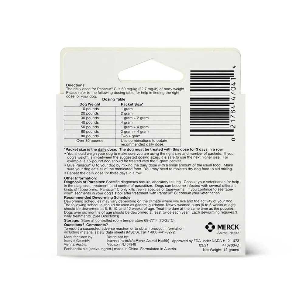 Panacur C (Fenbendazole) Canine Dewormer (4 gram)