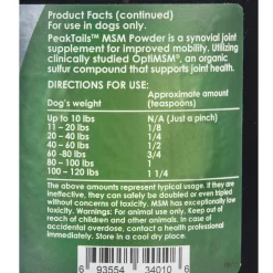 PeakTails Joint Support For Dogs MSM Powder Unflavored, 1-lb