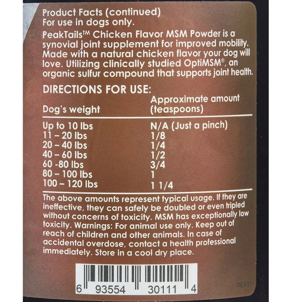 PeakTails Joint Support For Dogs MSM Powder Chicken Flavor, 1-lb