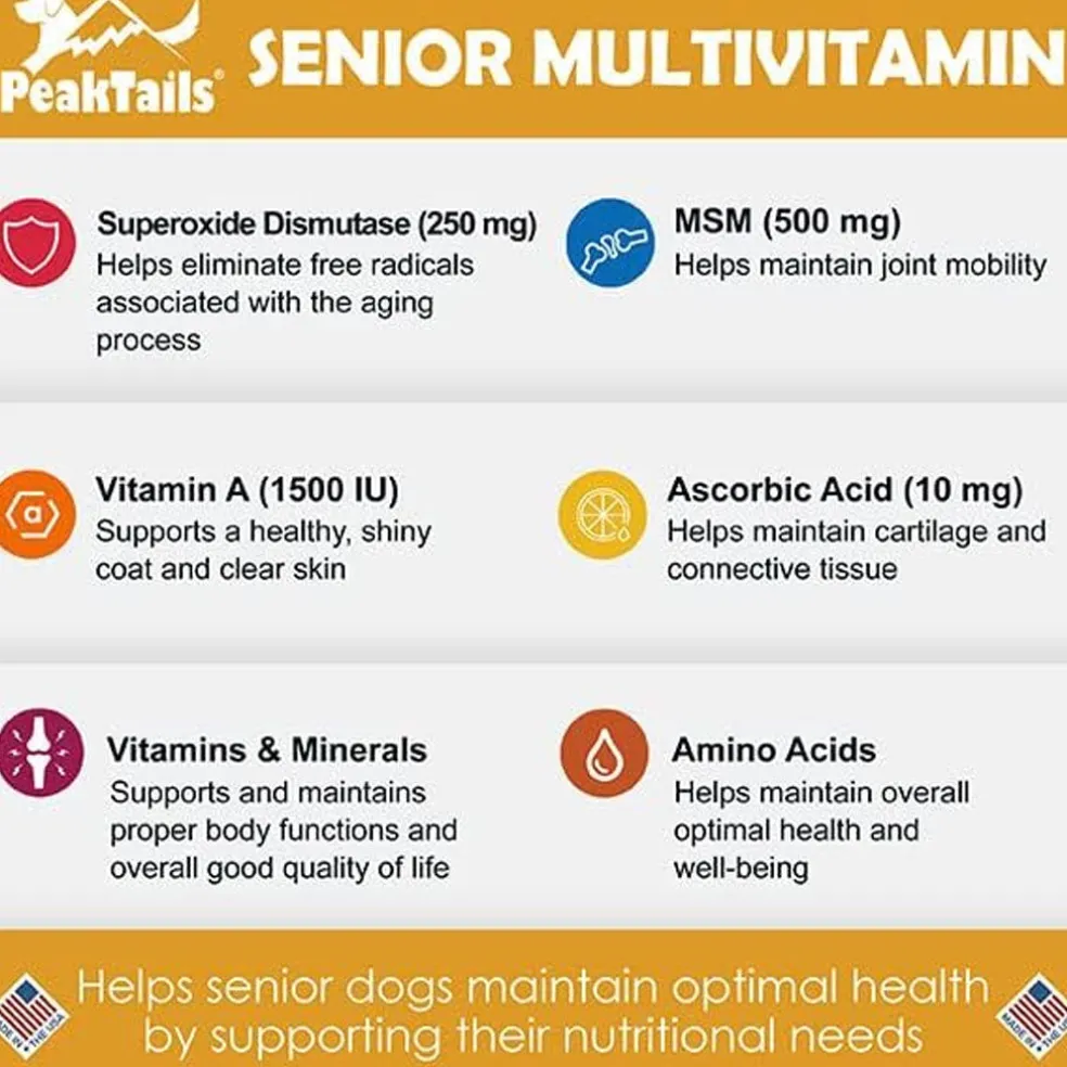 PeakTails Senior MultiVitamin Chewable Tablets for Dogs