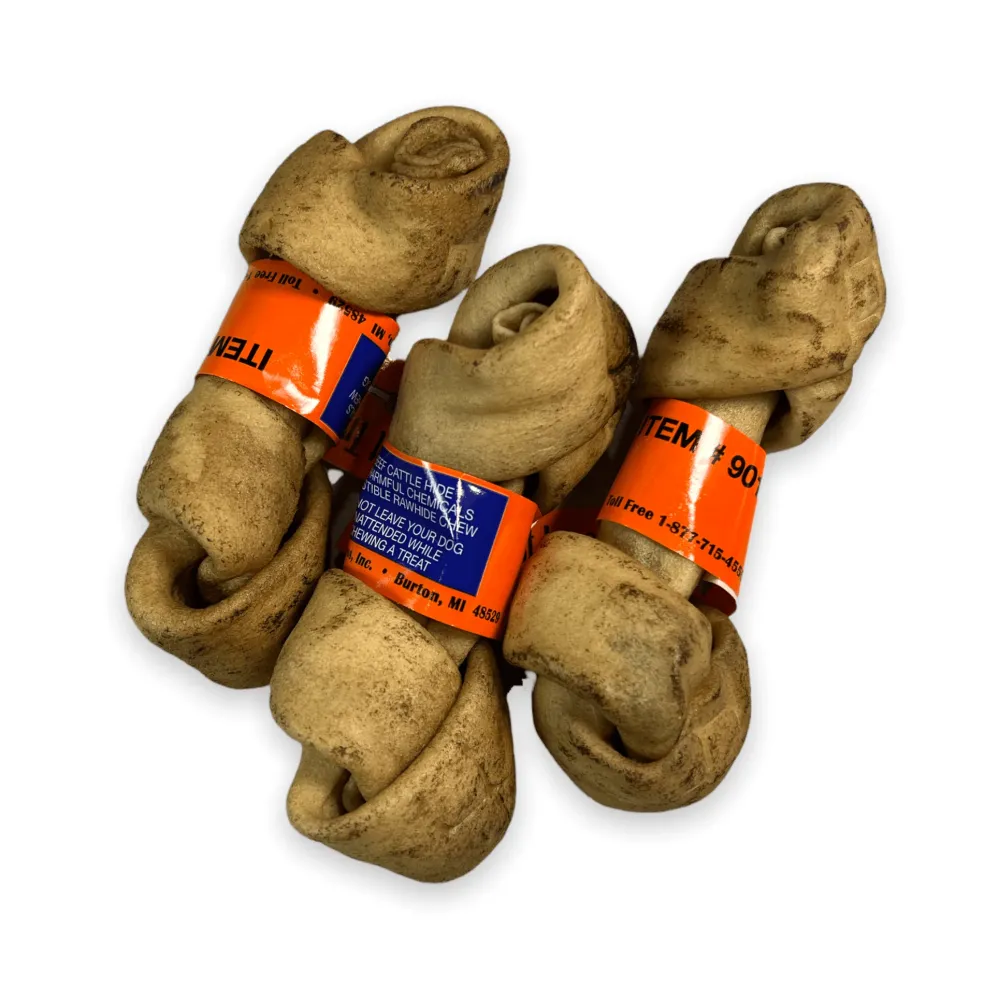 Peanut Butter Knotted Rawhide Bone - 4-5"