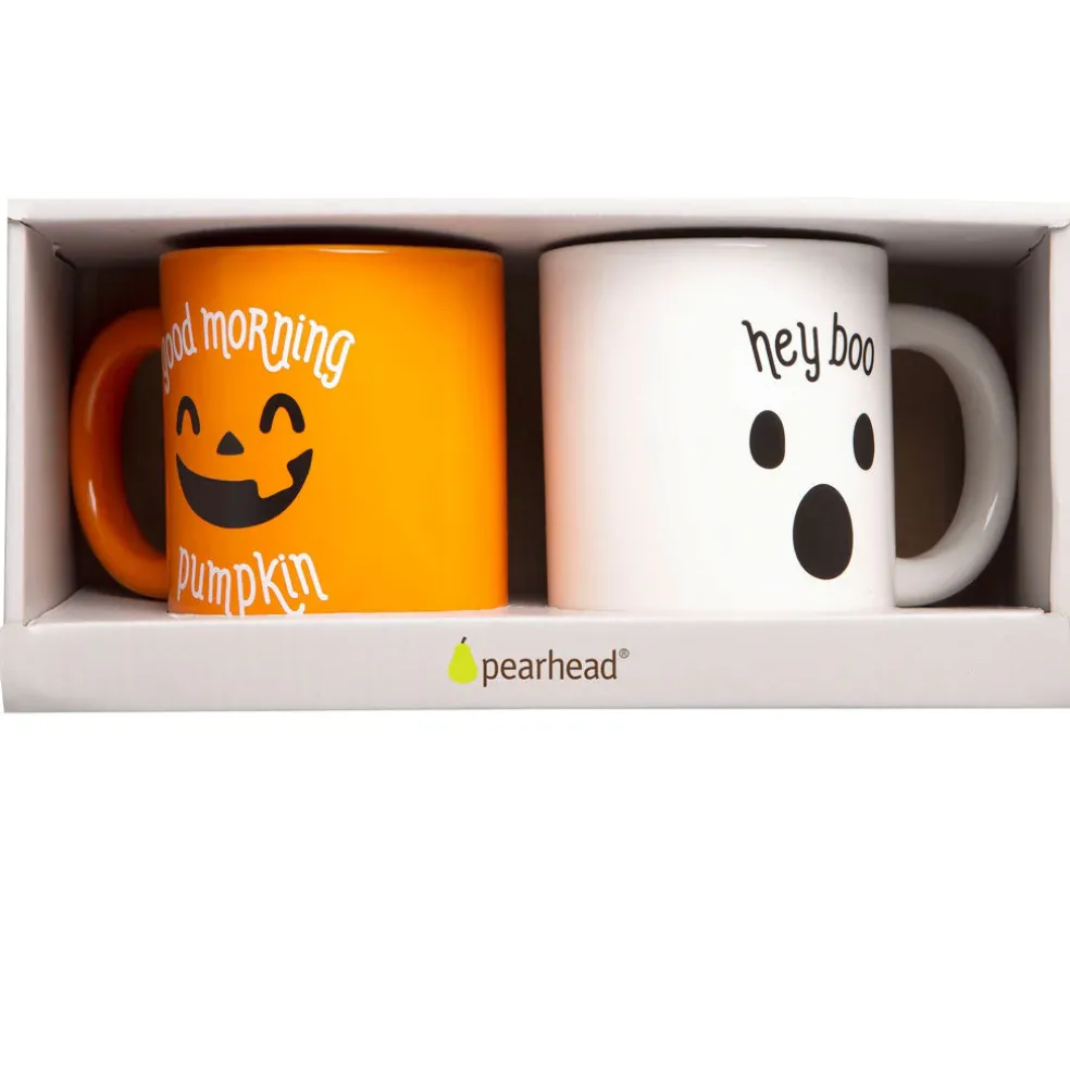 Pearhead Pumpkin & Ghost Halloween Mugs, Set of 2