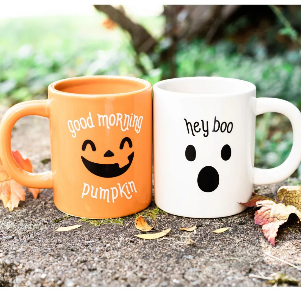 Pearhead Pumpkin & Ghost Halloween Mugs, Set of 2