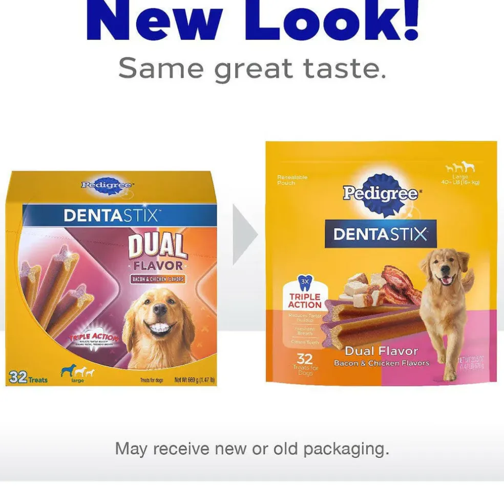 Pedigree Dentastix Dual Flavored Bacon & Chicken Flavored Large Dental Dog Treats, 32 Count