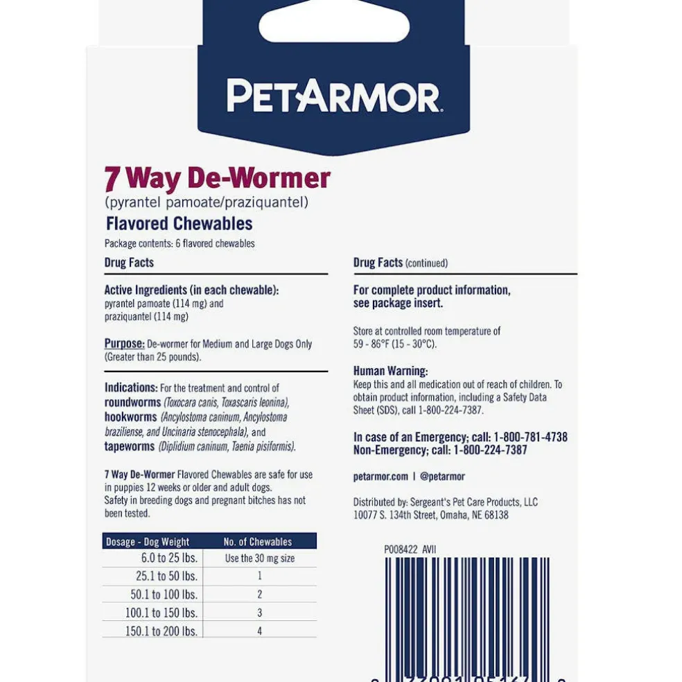 PetArmor 7 Way De-Wormer for Medium & Large Dogs 6 ct