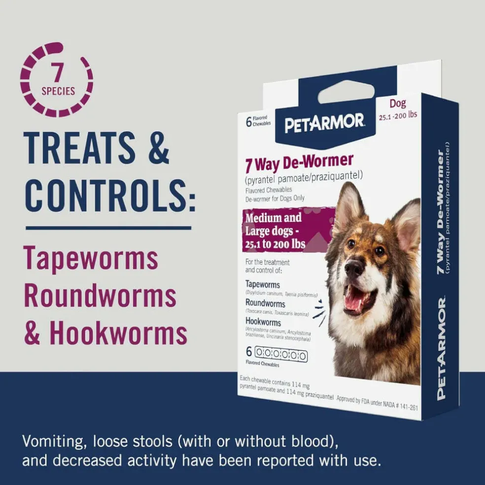 PetArmor 7 Way De-Wormer for Medium & Large Dogs 6 ct