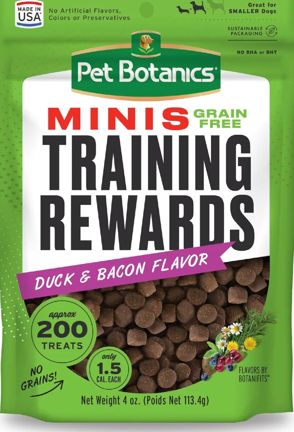 Pet Botanics Training Rewards Mini Soft & Chewy Duck & Bacon Flavor Dog Treats (4 oz)