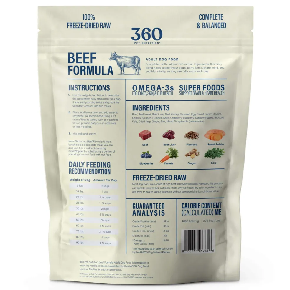 360 Pet Nutrition Beef Formula Freeze-Dried Raw Dog Food