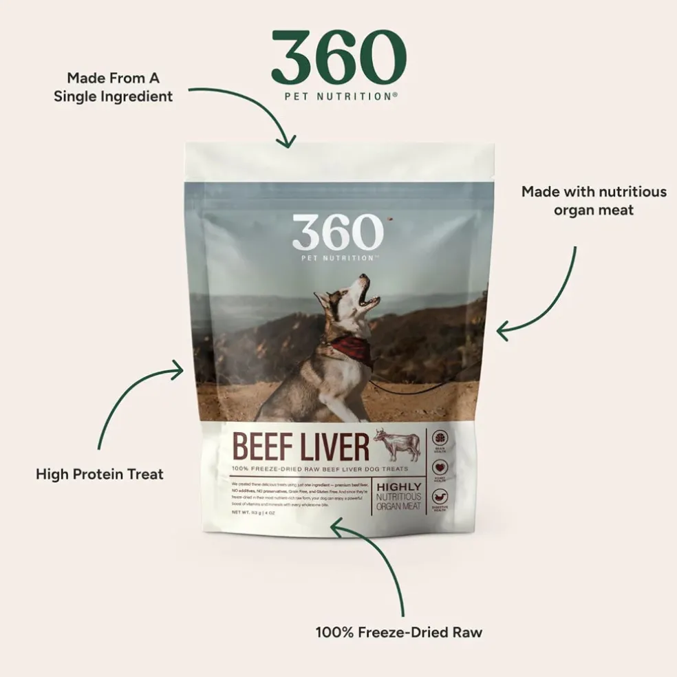 360 Pet Nutrition Beef Liver Freeze-Dried Raw Dog Treats, 4-oz