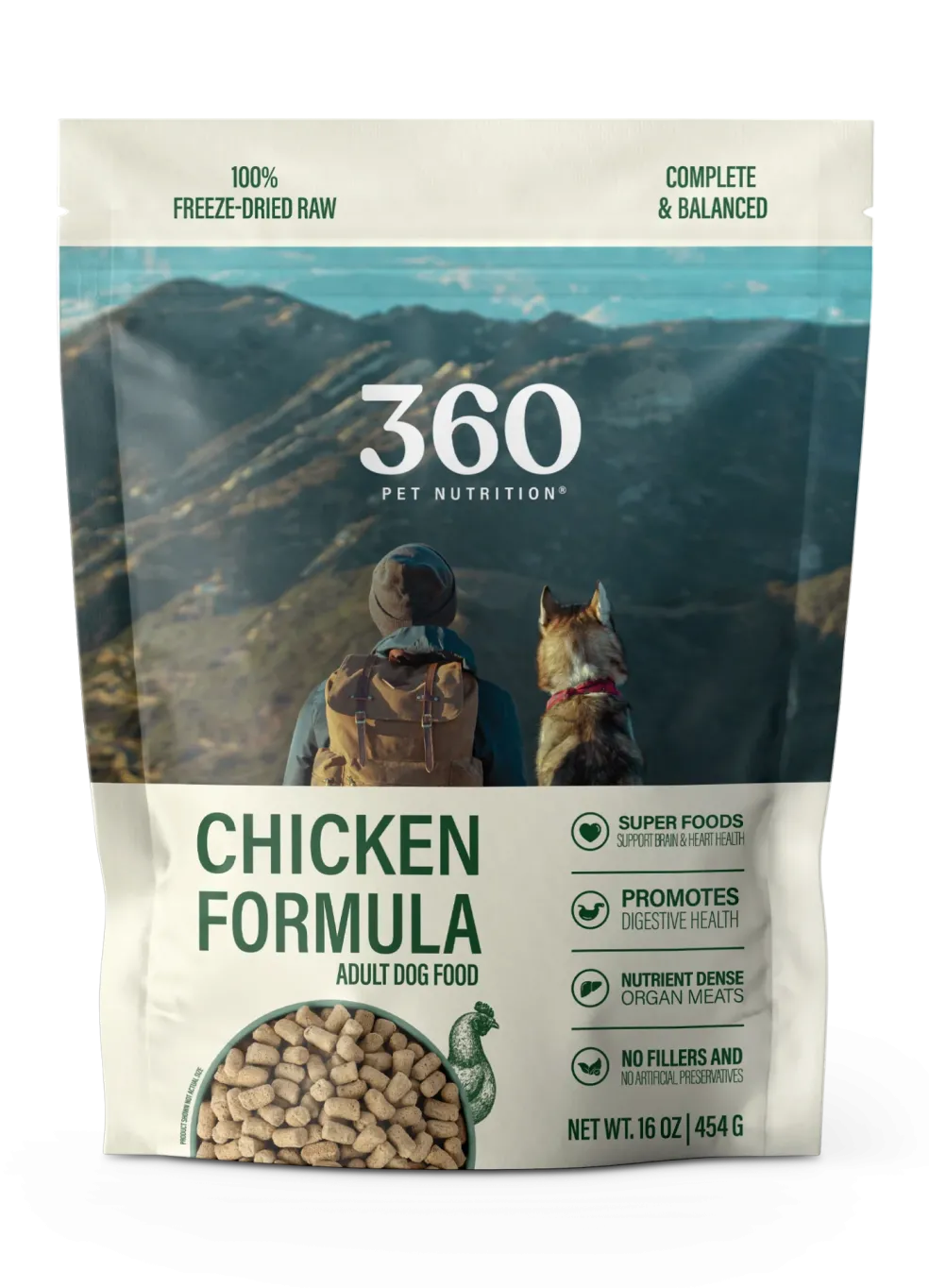 360 Pet Nutrition Chicken Freeze-Dried Raw Complete Meal for Adult Dogs