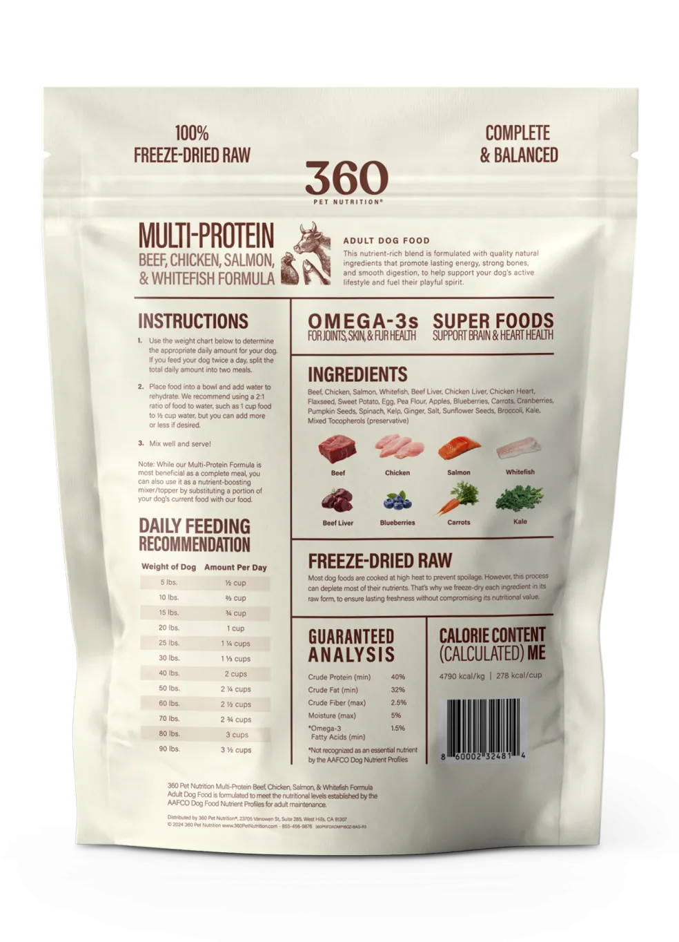 360 Pet Nutrition Multi-Meat Freeze-Dried Raw Complete Meal for Adult Dogs
