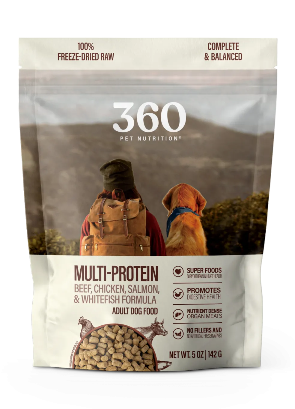 360 Pet Nutrition Multi-Meat Freeze-Dried Raw Complete Meal for Adult Dogs