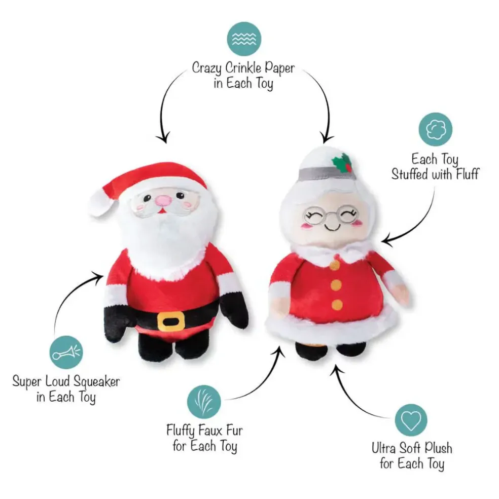 PetShop by Fringe Studio Mr. & Mrs. Santa Paws Plush Dog Toy Set, 2-piece