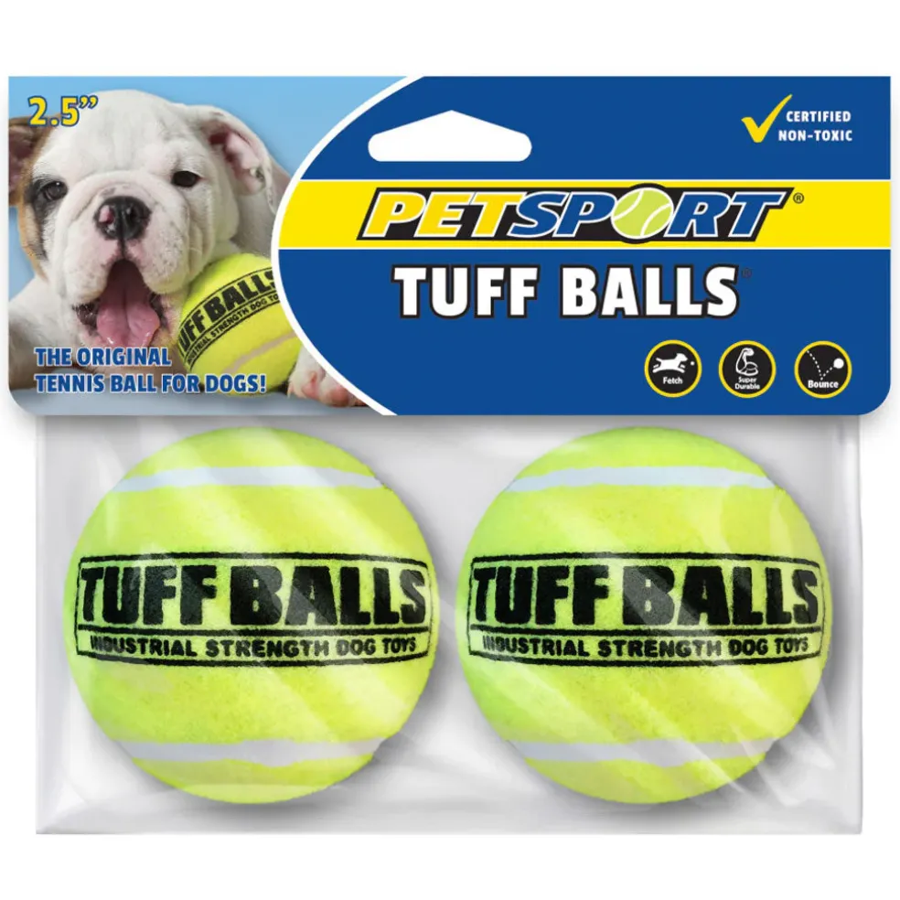Petsport USA Tuff Balls Dog Toy Yellow, 2.5", 2-pack