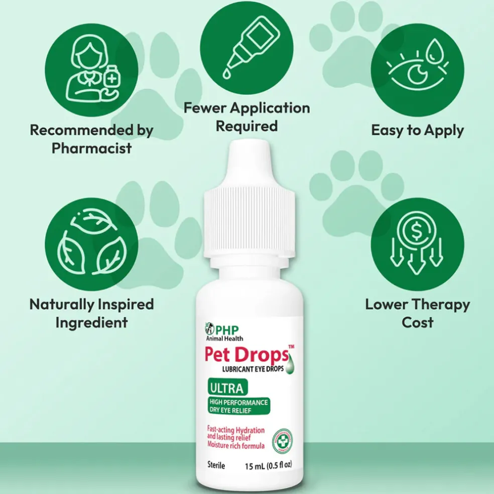 PHP Animal Health Pet Drops Lubricant Eye Drops for Dogs & Cats, 15-ml