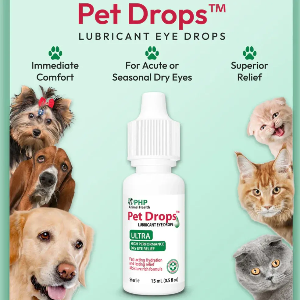 PHP Animal Health Pet Drops Lubricant Eye Drops for Dogs & Cats, 15-ml