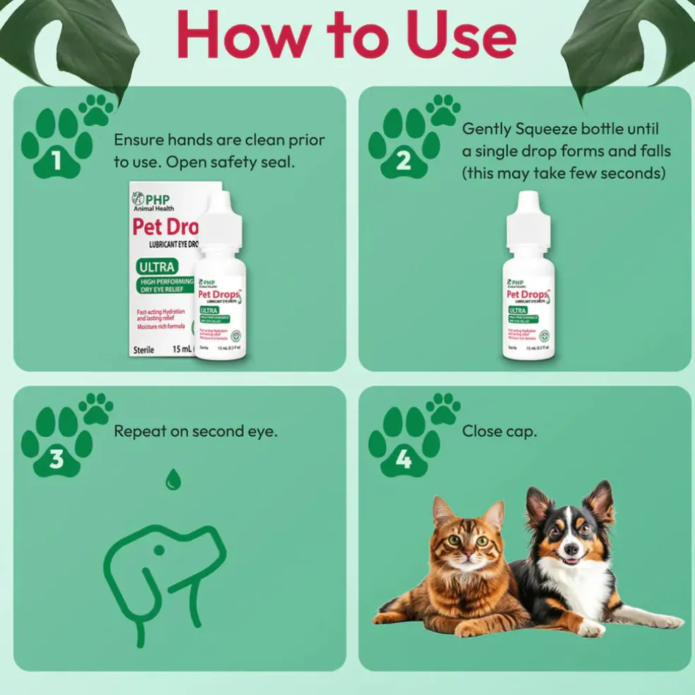 PHP Animal Health Pet Drops Lubricant Eye Drops for Dogs & Cats, 15-ml