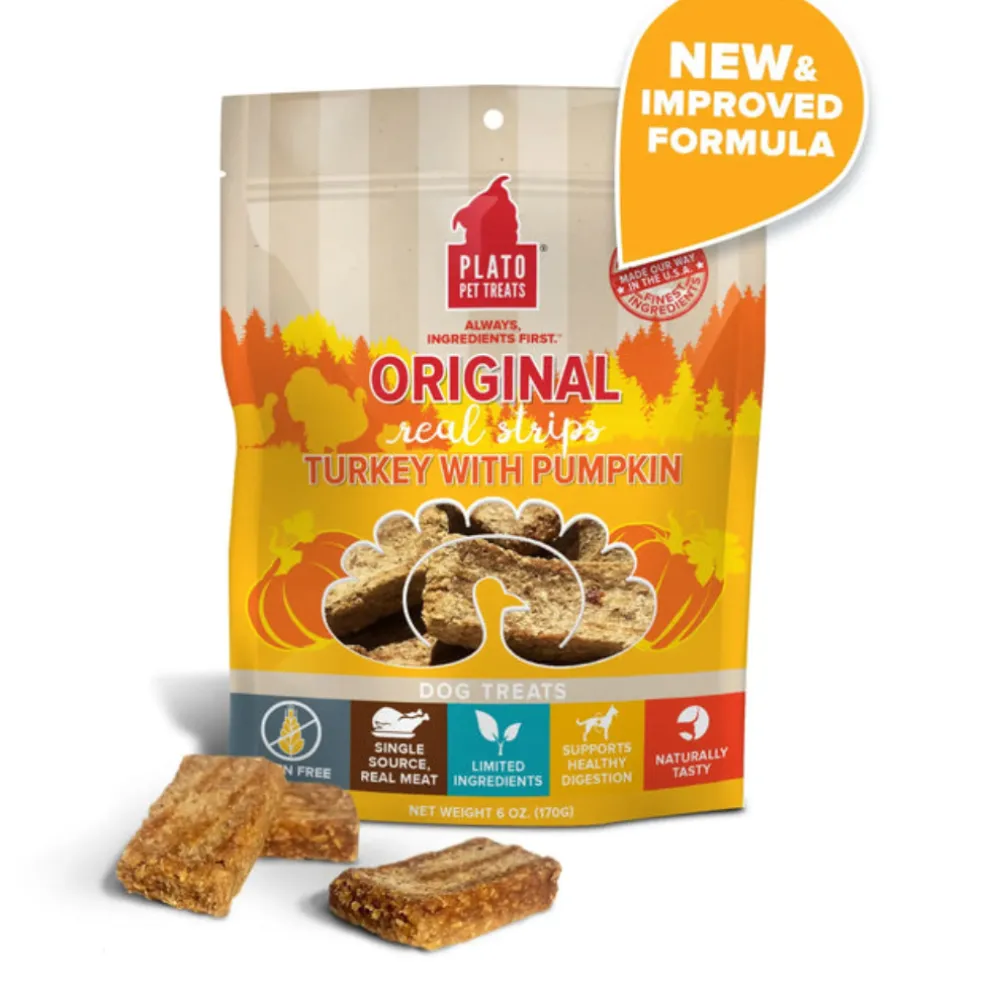 Plato Original Real Strips Turkey with Pumpkin Dog Treat Bars